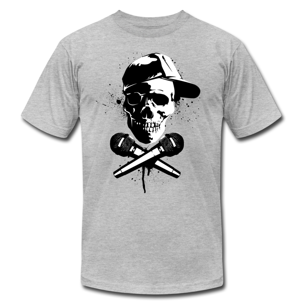 Hip Hop Skull & Cross Microphones T-Shirt - heather gray