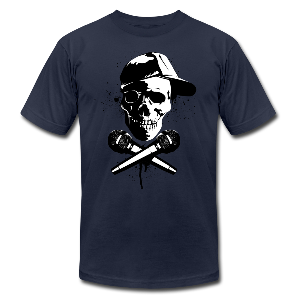 Hip Hop Skull & Cross Microphones T-Shirt - navy