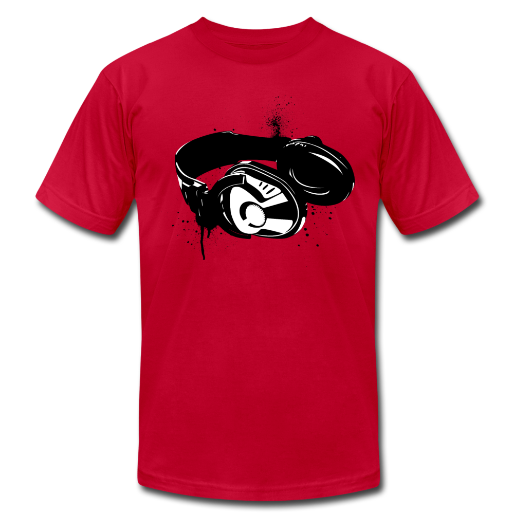 Black & White Head Phones T-Shirt - red