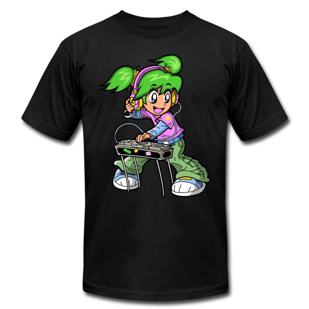 DJ Girl Cartoon T-Shirt - black