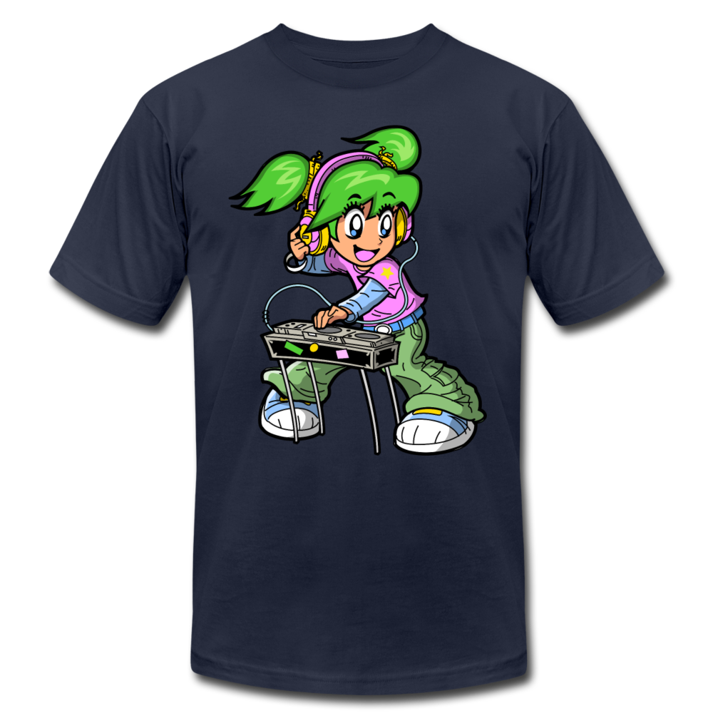 DJ Girl Cartoon T-Shirt - navy