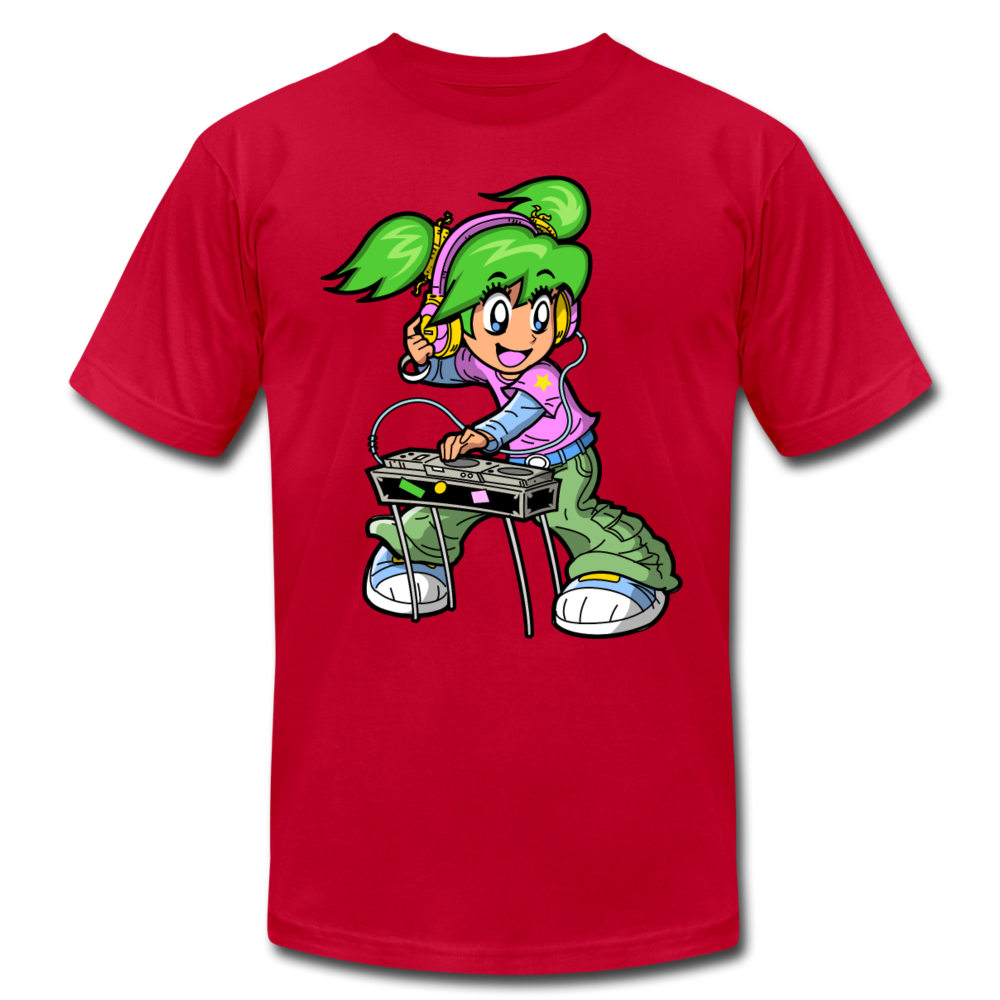 DJ Girl Cartoon T-Shirt - red