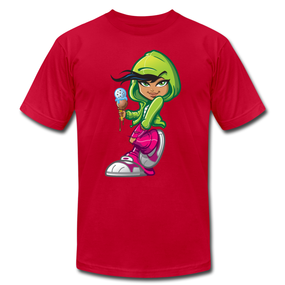 Ice Cream Cone Cartoon Girl T-Shirt - red