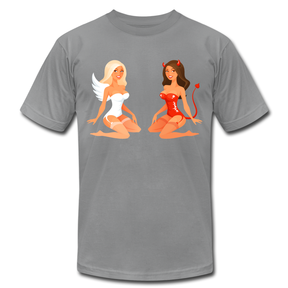 Angel & Devil Girls Cartoon T-Shirt - slate