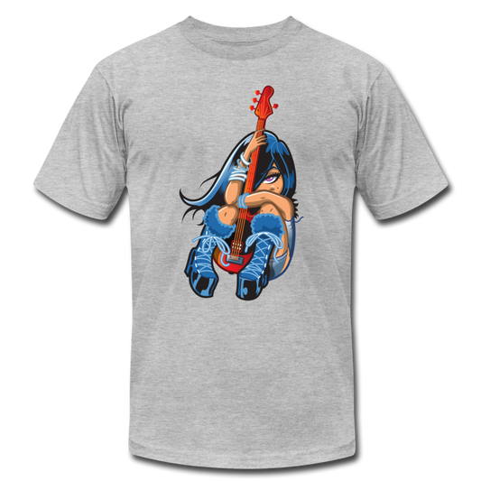 Guitar Girl Cartoon T-Shirt - heather gray