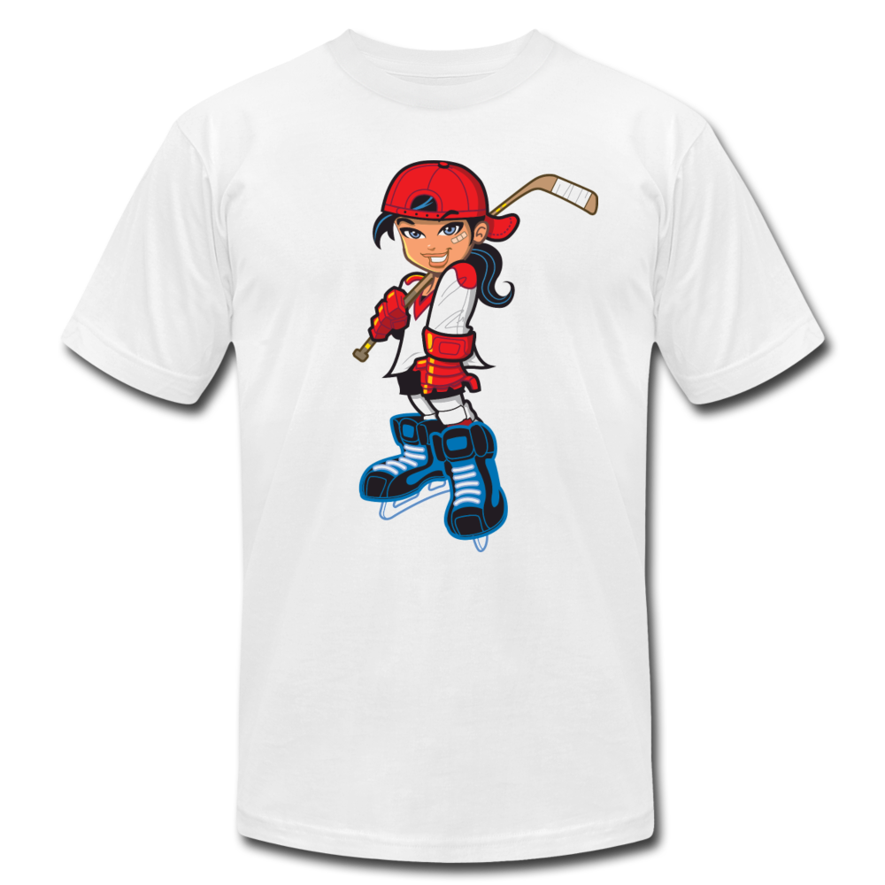 Hockey Girl Cartoon T-Shirt - white