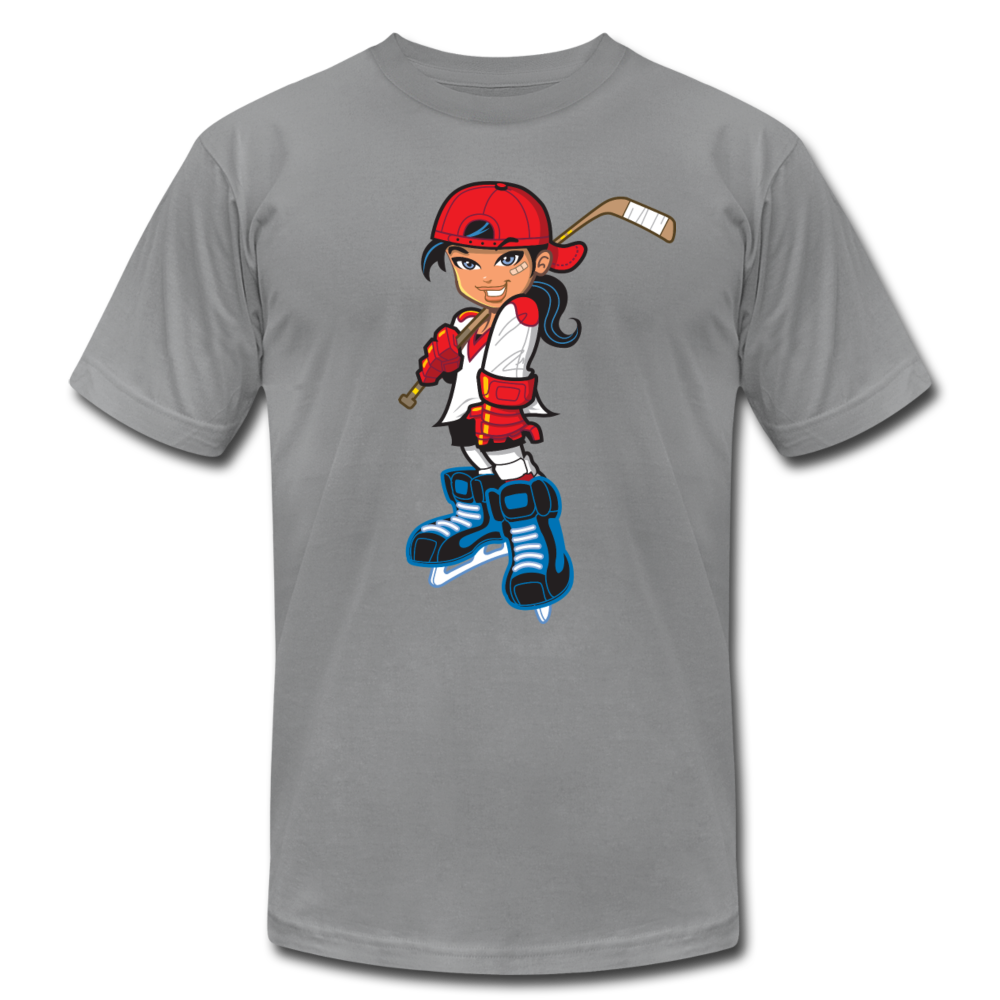 Hockey Girl Cartoon T-Shirt - slate