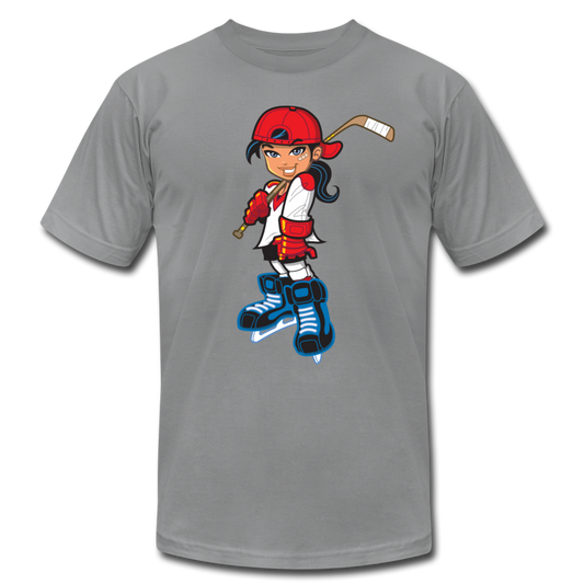 Hockey Girl Cartoon T-Shirt - slate