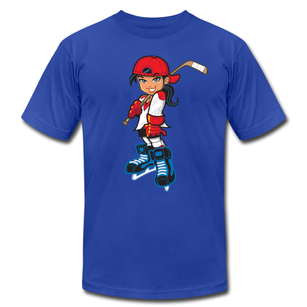 Hockey Girl Cartoon T-Shirt - royal blue