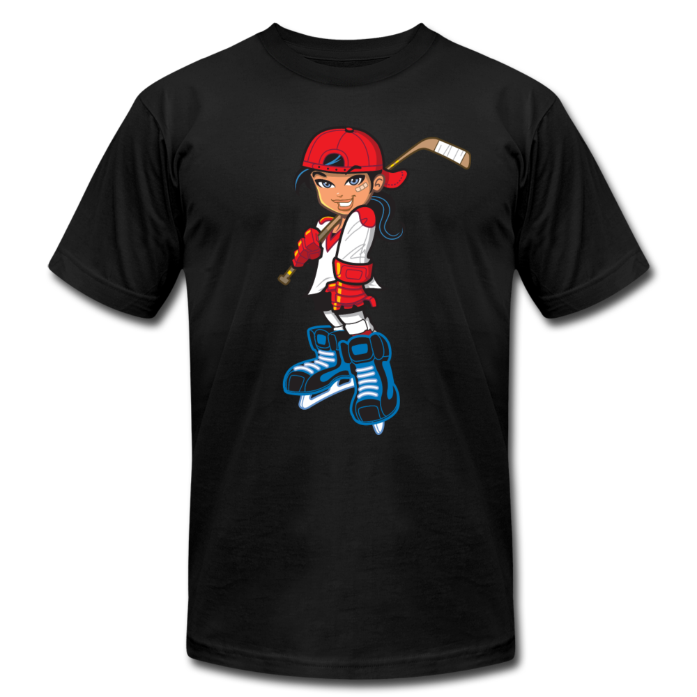 Hockey Girl Cartoon T-Shirt - black