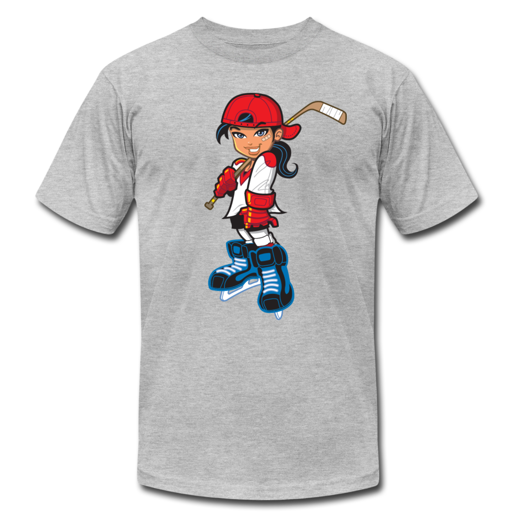 Hockey Girl Cartoon T-Shirt - heather gray