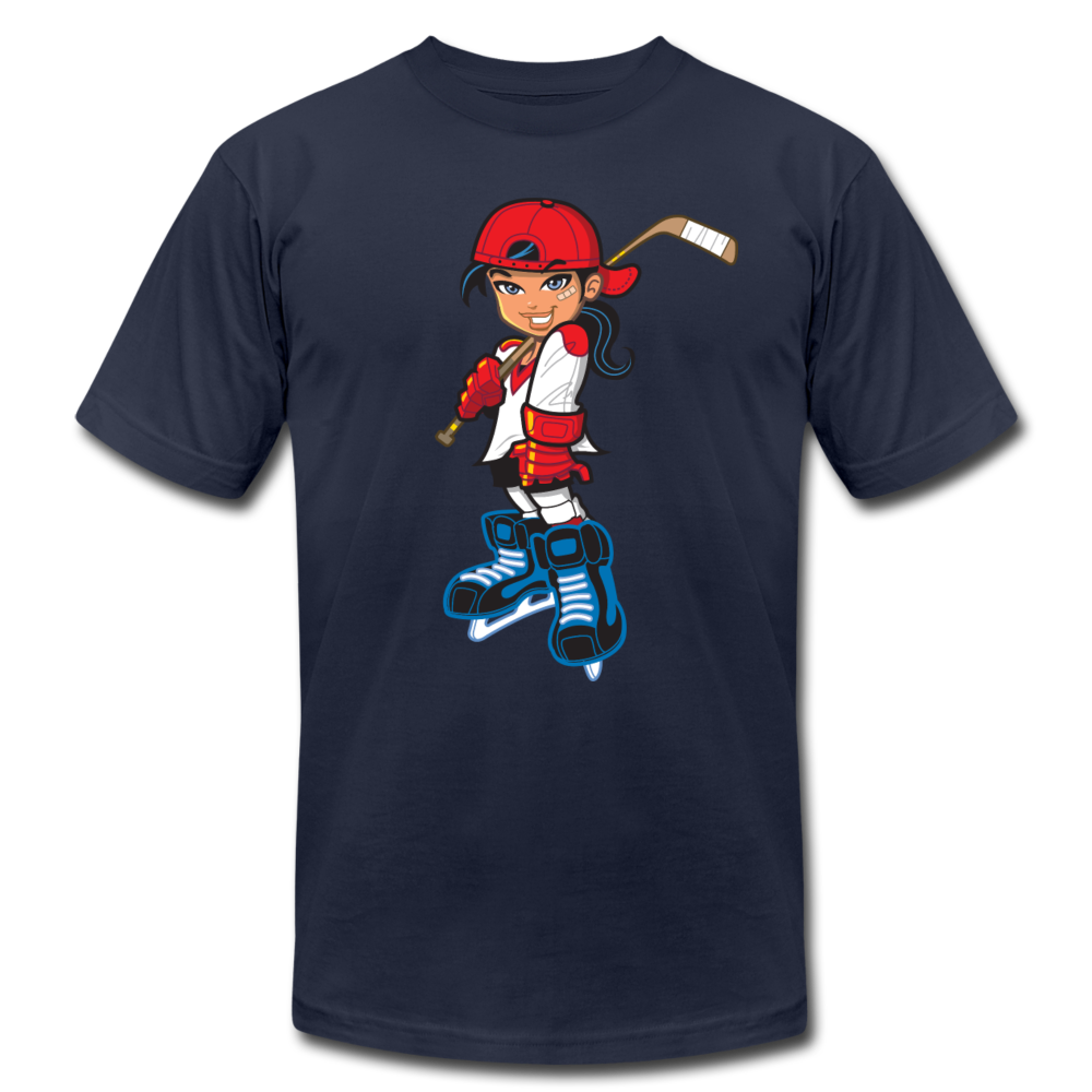 Hockey Girl Cartoon T-Shirt - navy