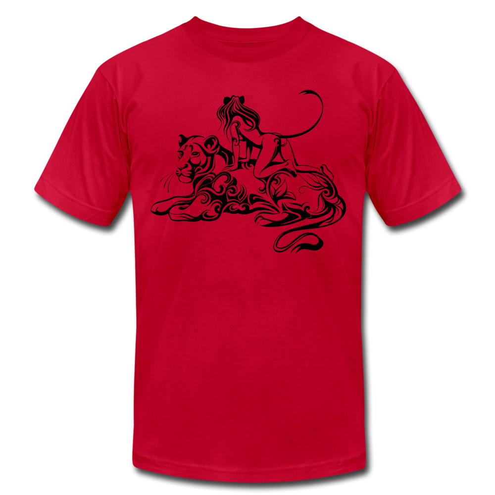 Tribal Maori Jungle Cat Woman T-Shirt - red