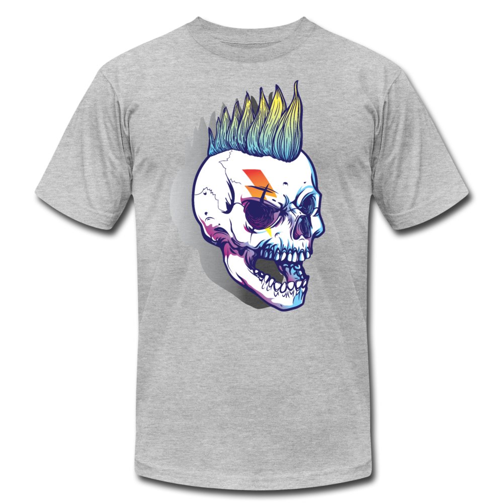 Mohawk Rocker Skull T-Shirt - heather gray