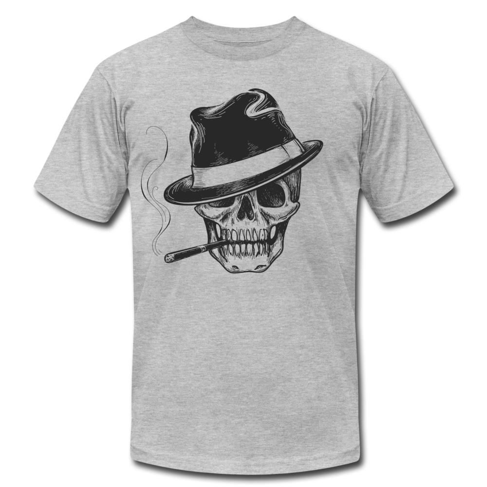 Smoking Skull Fedora T-Shirt - heather gray