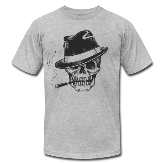 Smoking Skull Fedora T-Shirt - heather gray