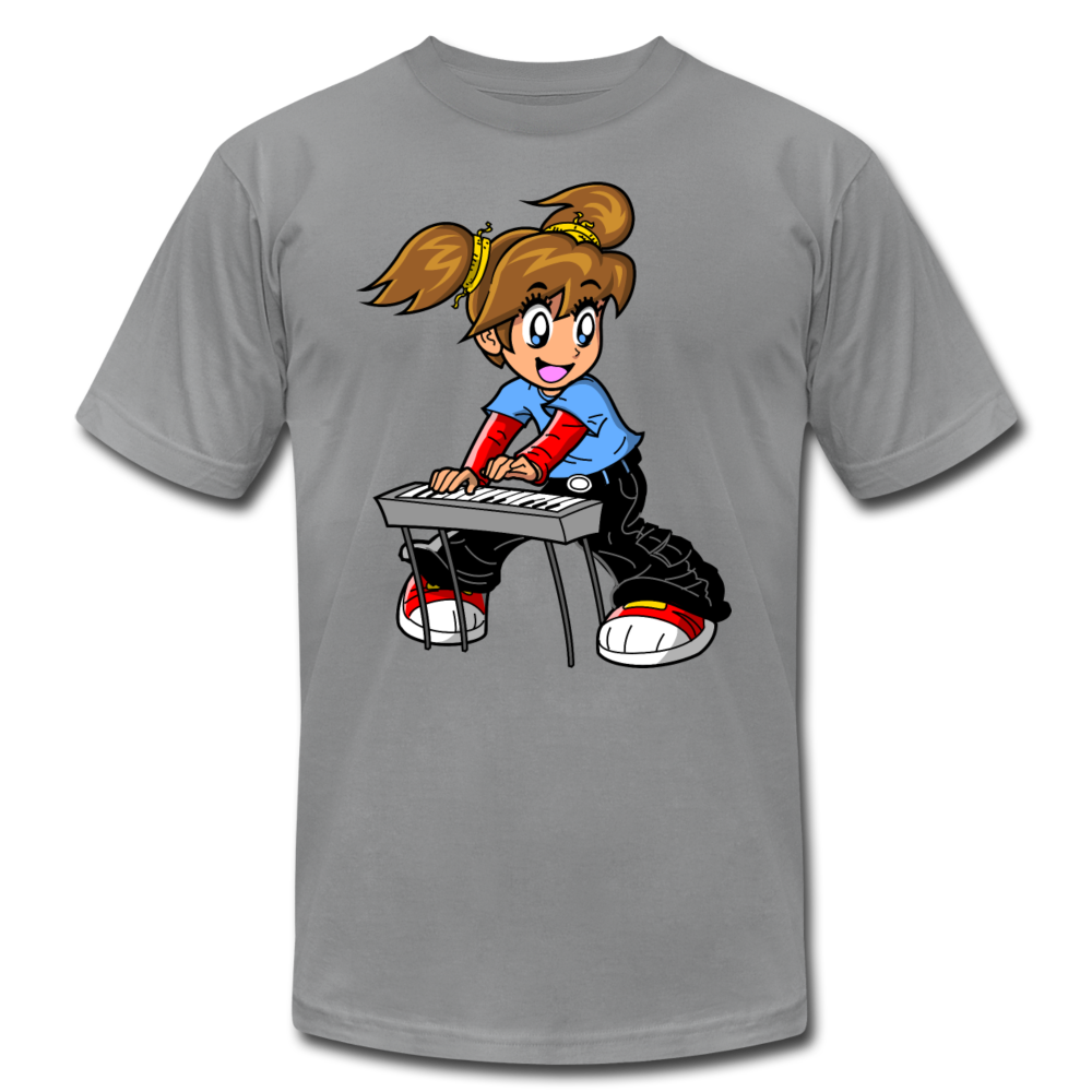 Keyboard Girl Cartoon T-Shirt - slate