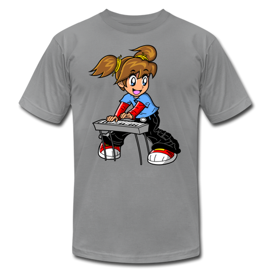 Keyboard Girl Cartoon T-Shirt - slate