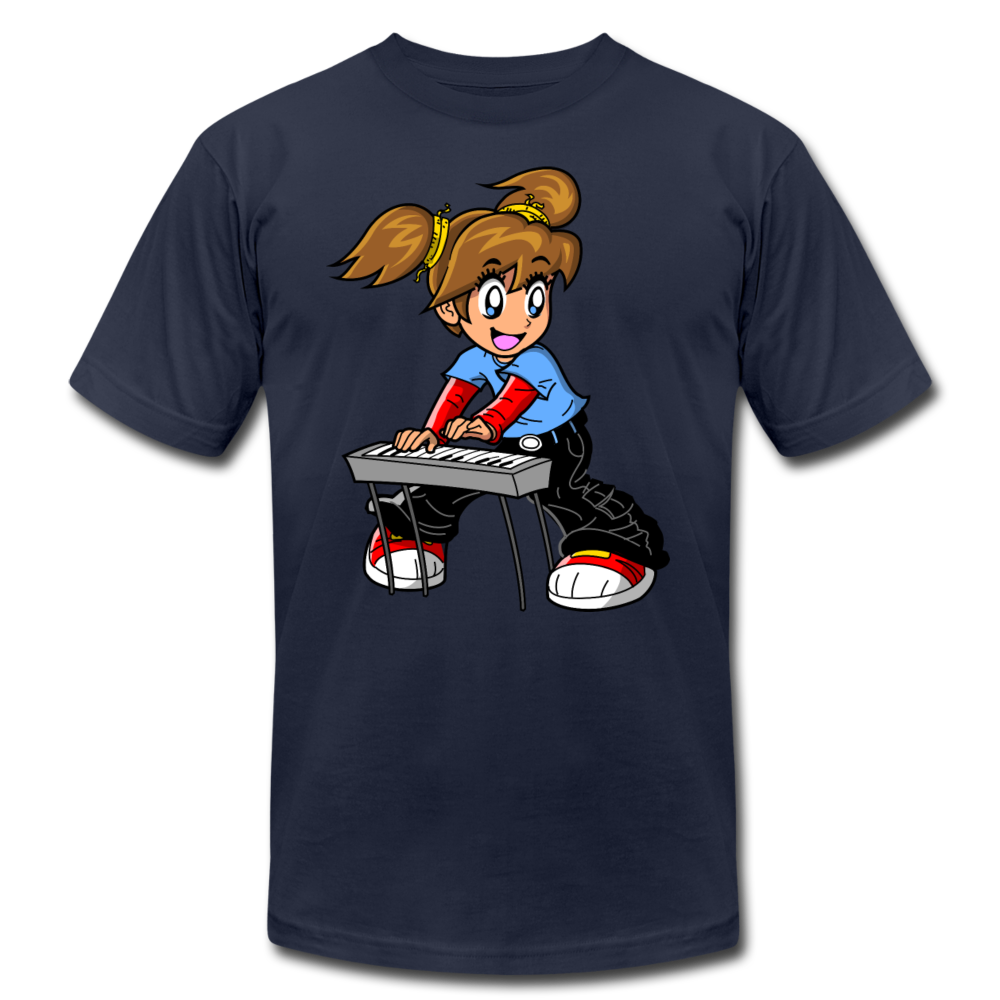 Keyboard Girl Cartoon T-Shirt - navy