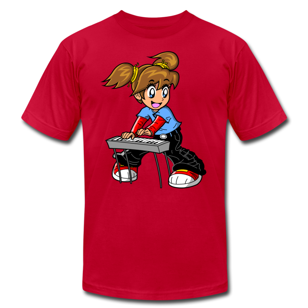 Keyboard Girl Cartoon T-Shirt - red