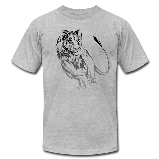 Tribal Maori Running Jungle Cat T-Shirt - heather gray