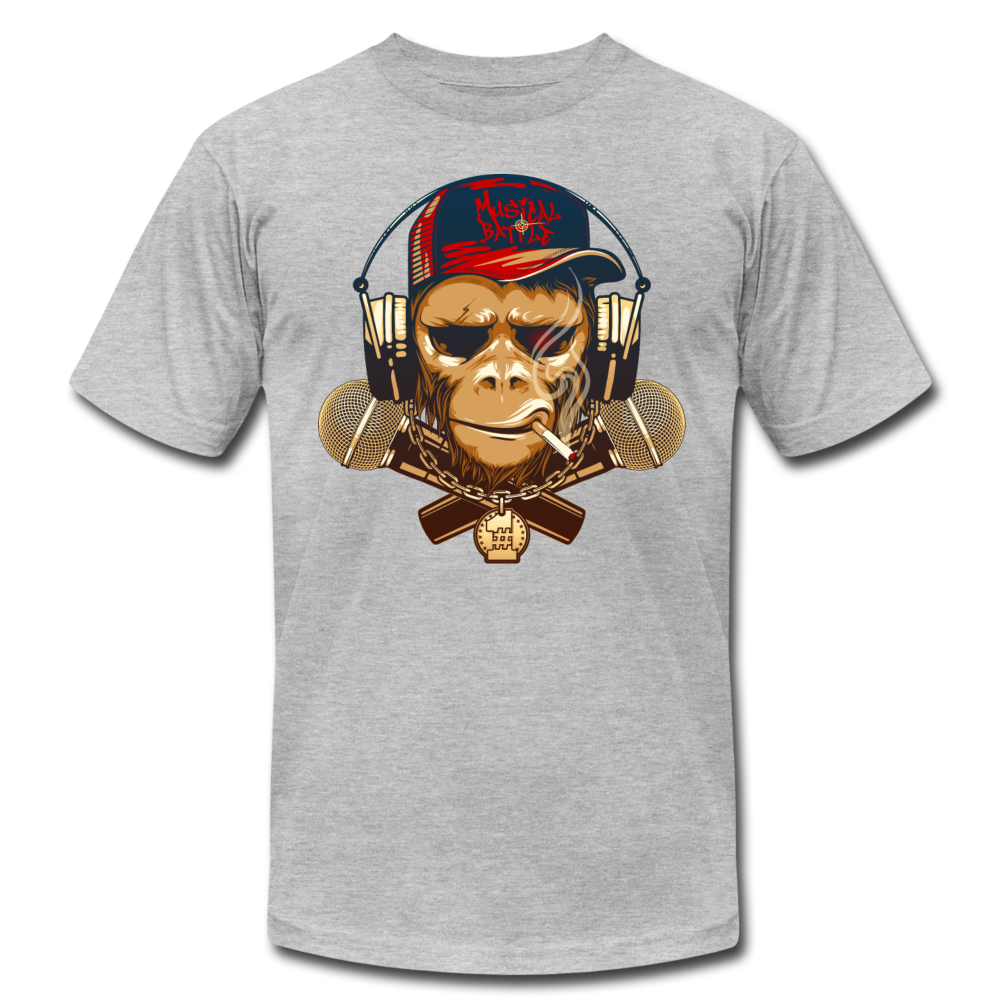 Hip Hop Monkey & Cross Microphones T-Shirt - heather gray