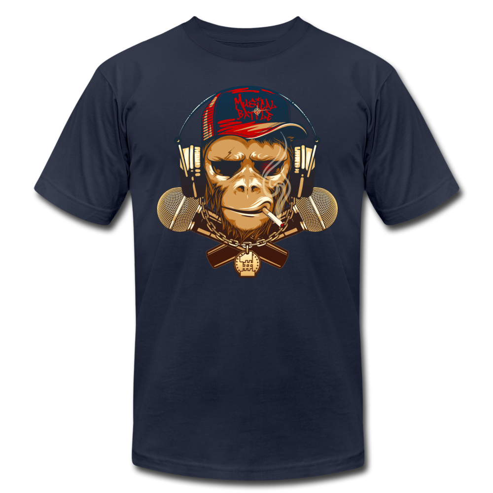 Hip Hop Monkey & Cross Microphones T-Shirt - navy
