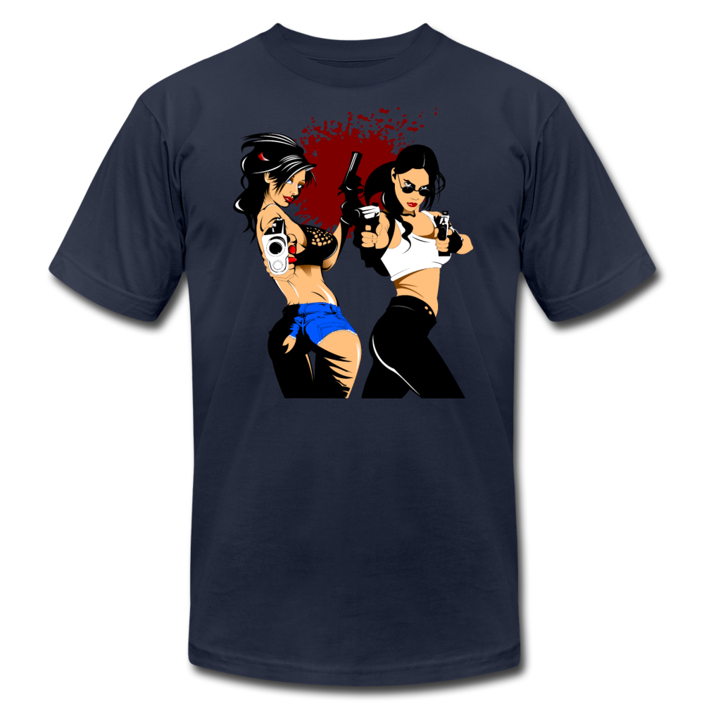 Cartoon Girls with Guns T-Shirt - navy