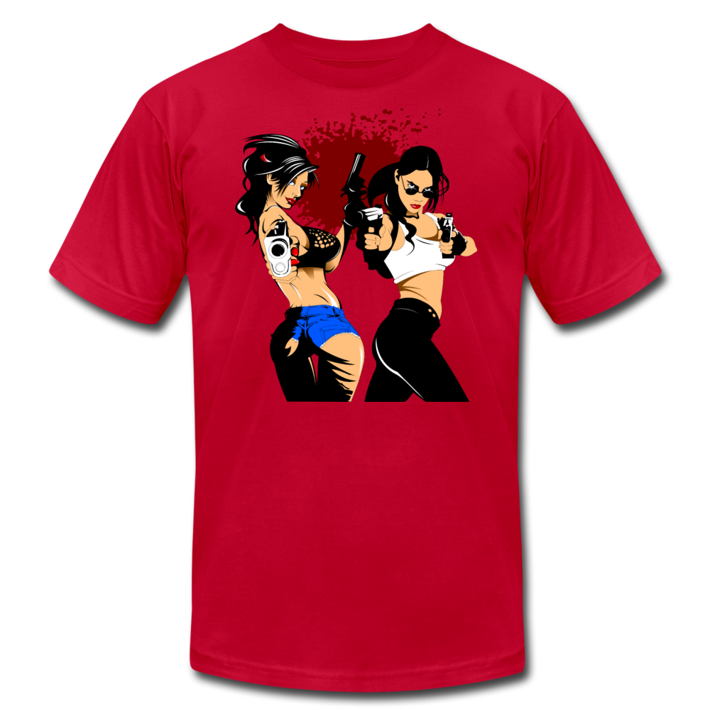 Cartoon Girls with Guns T-Shirt - red