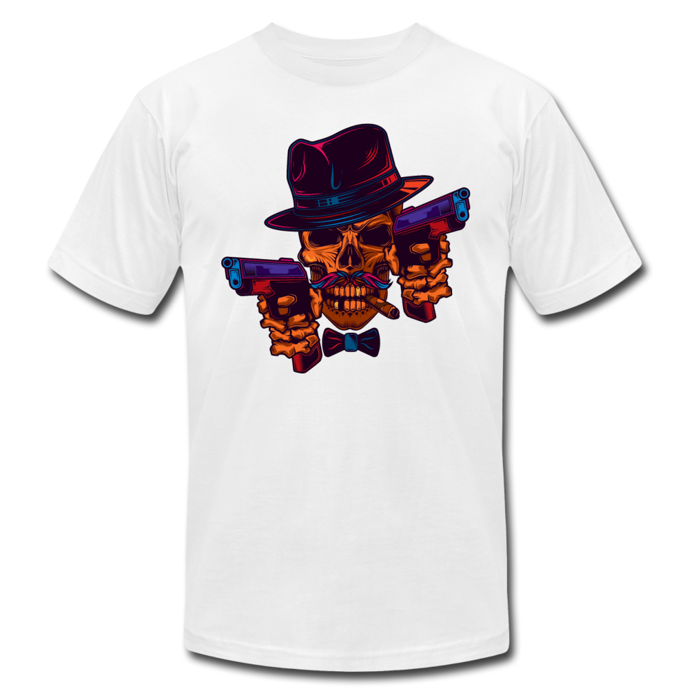 Fedora Skull with Guns T-Shirt - white