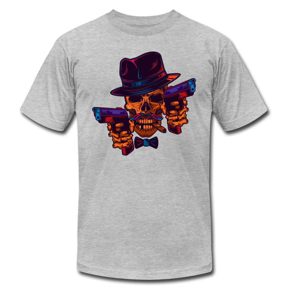 Fedora Skull with Guns T-Shirt - heather gray