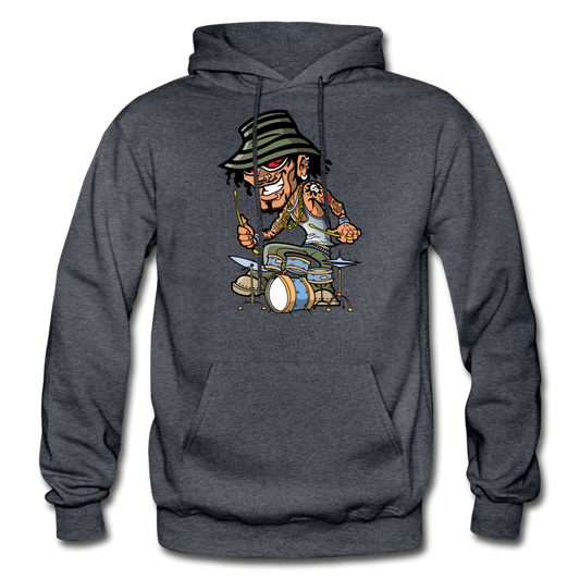 Drummer Cartoon Hoodie - charcoal gray