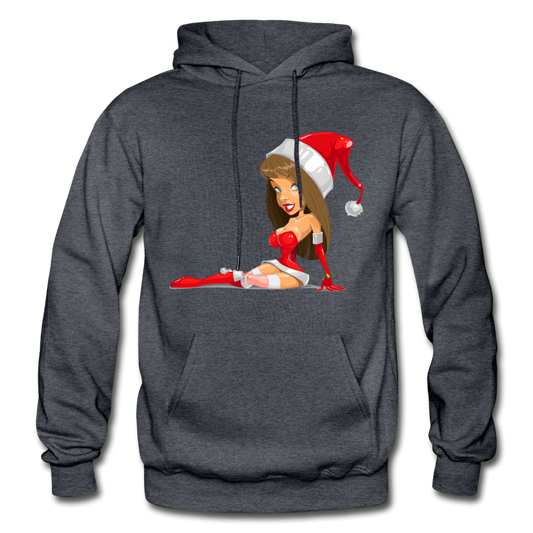 Santa Girl Cartoon Hoodie - charcoal gray