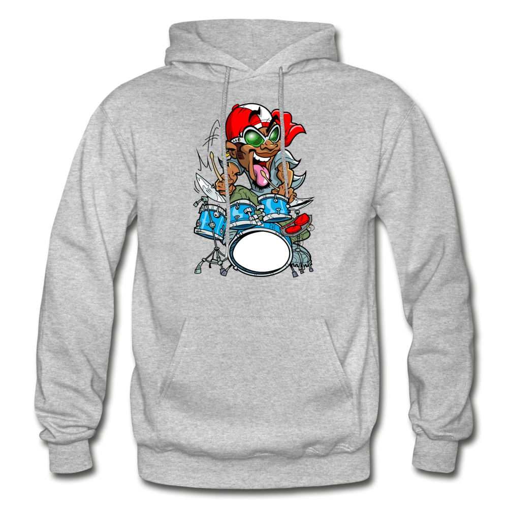 Drummer Cartoon Hoodie - heather gray