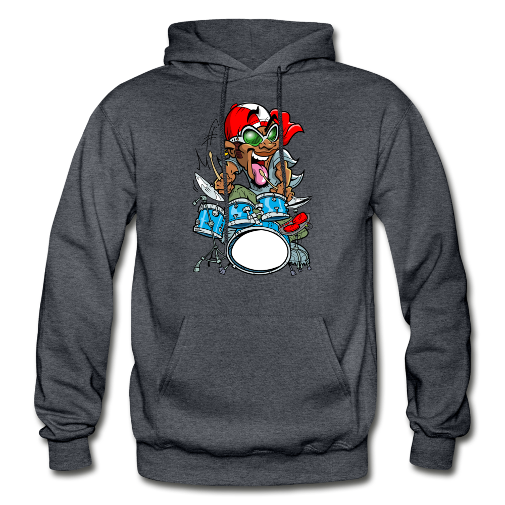 Drummer Cartoon Hoodie - charcoal gray