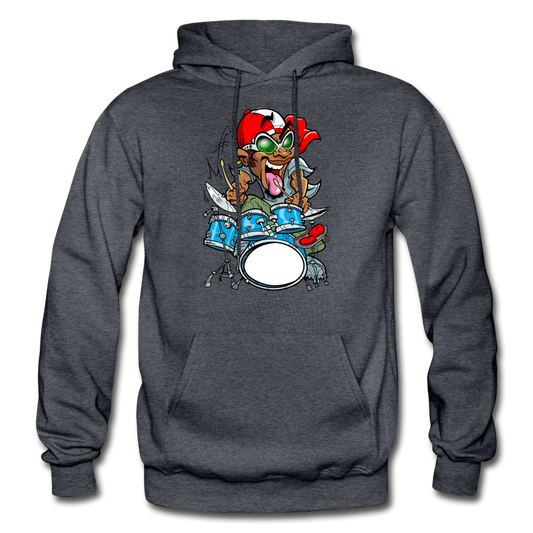 Drummer Cartoon Hoodie - charcoal gray
