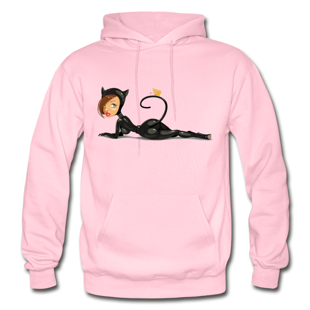 Cat Woman Cartoon Hoodie - light pink
