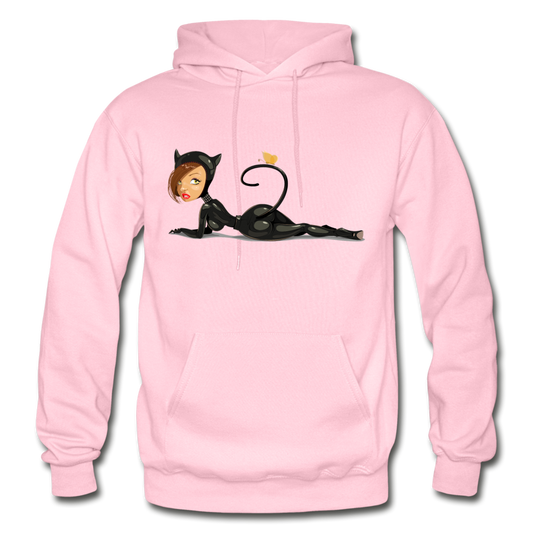 Cat Woman Cartoon Hoodie - light pink
