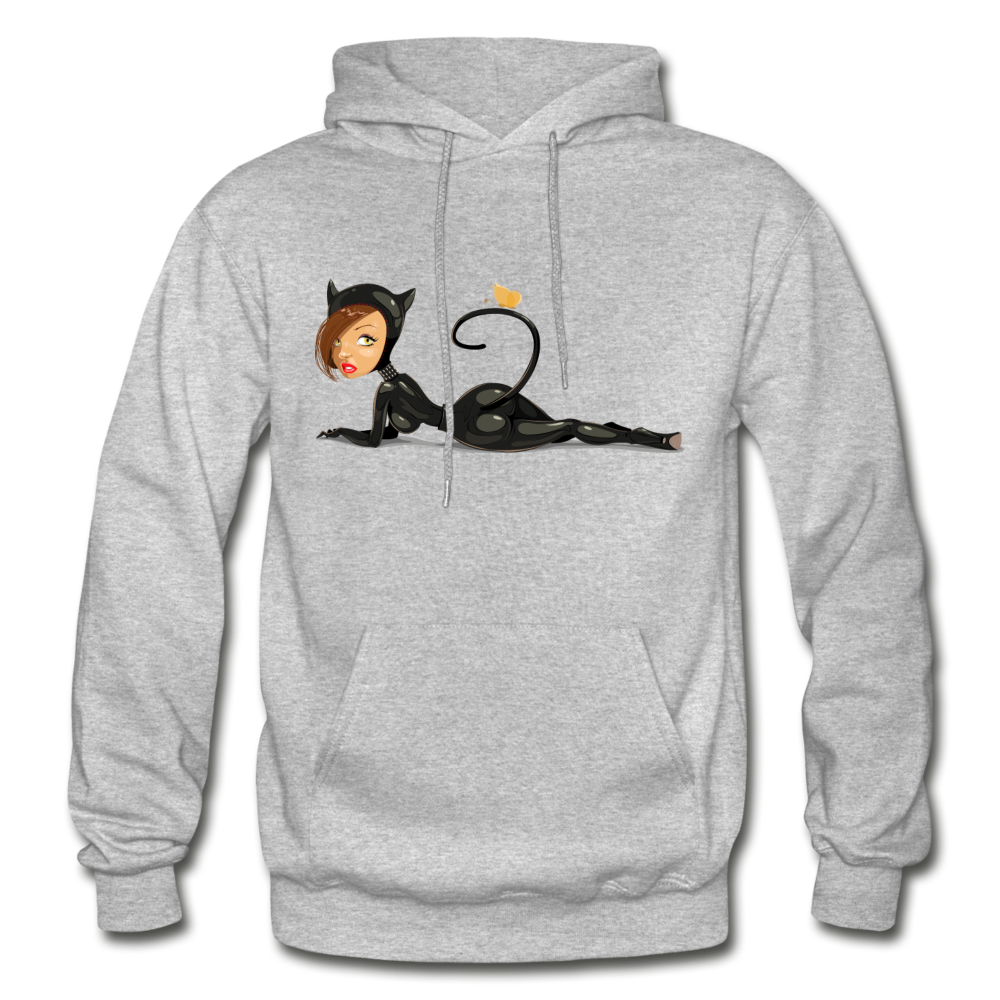 Cat Woman Cartoon Hoodie - heather gray