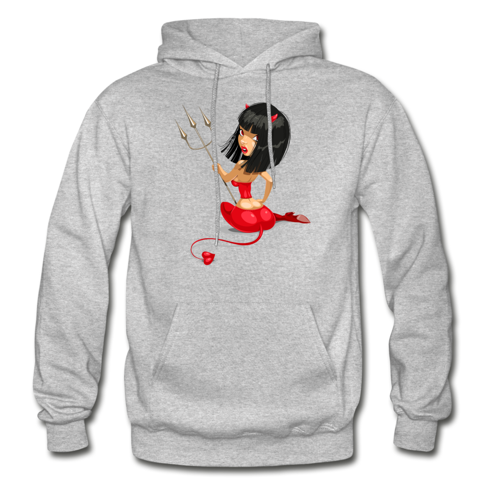 Devil Girl Cartoon Hoodie - heather gray