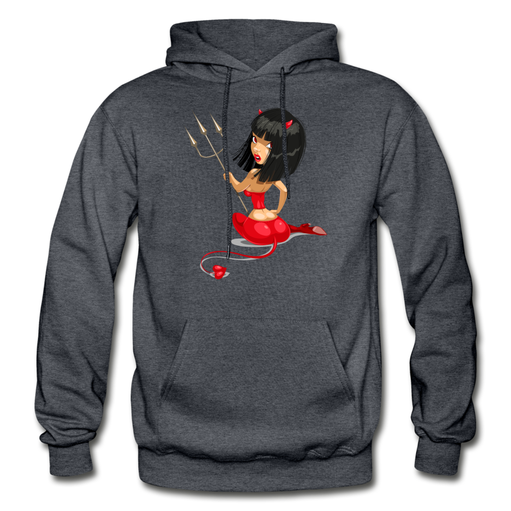 Devil Girl Cartoon Hoodie - charcoal gray