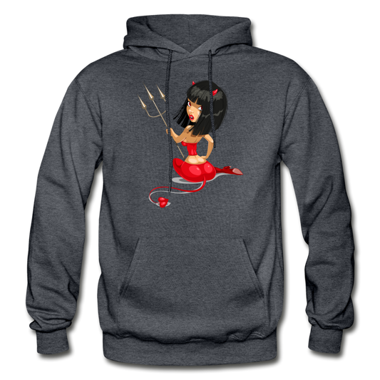 Devil Girl Cartoon Hoodie - charcoal gray