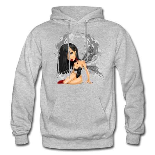 Cartoon Girl Wings Hoodie - heather gray