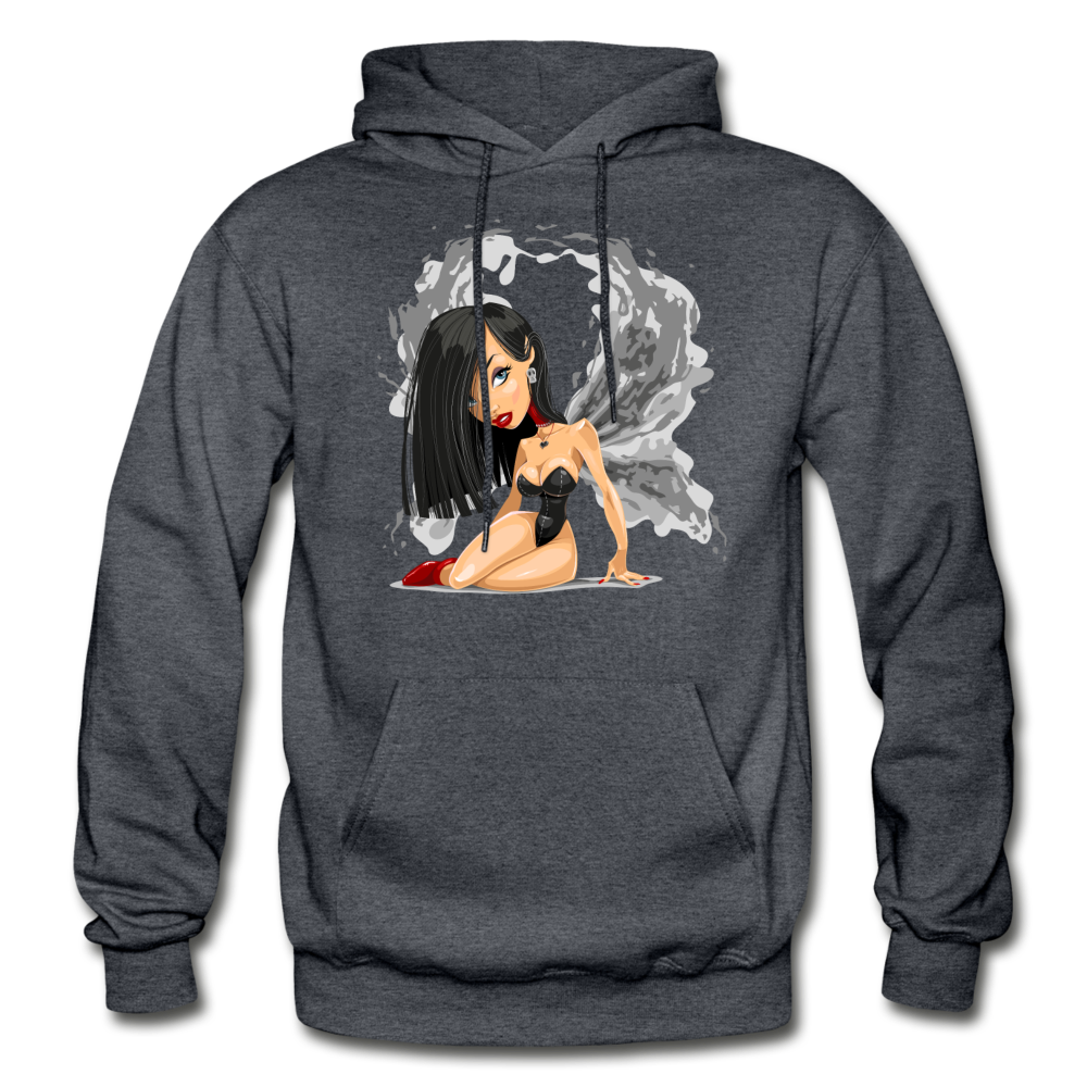 Cartoon Girl Wings Hoodie - charcoal gray