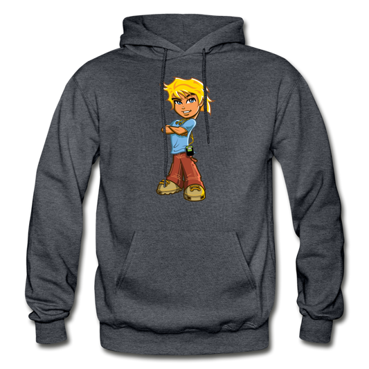 Cartoon Boy Hoodie - charcoal gray