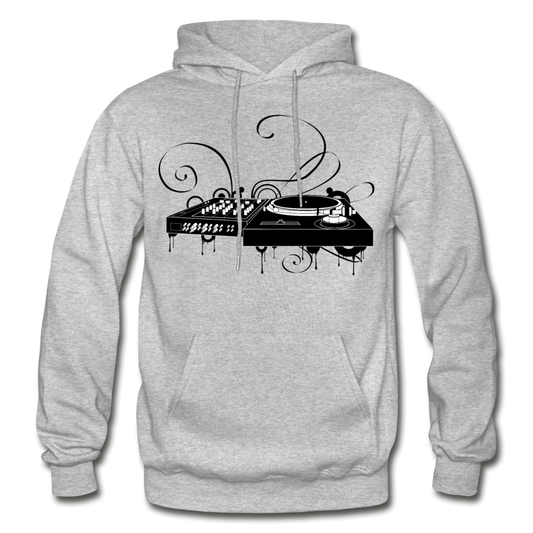 Black & White Turntable and Mixer Hoodie - heather gray