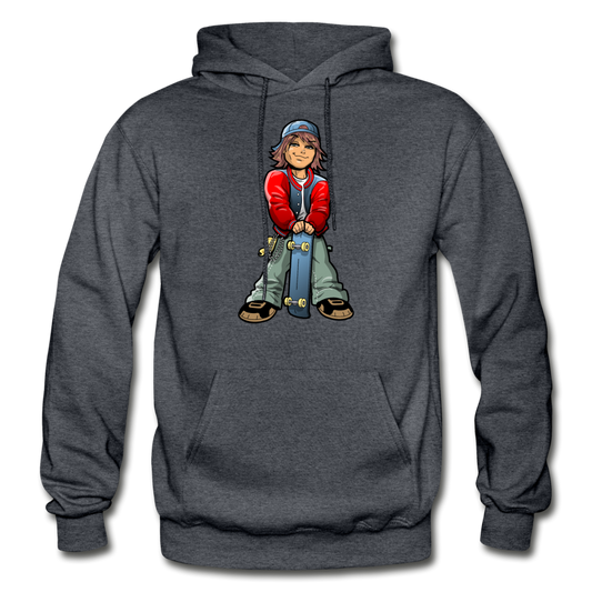 Skater Boy Cartoon Hoodie - charcoal gray