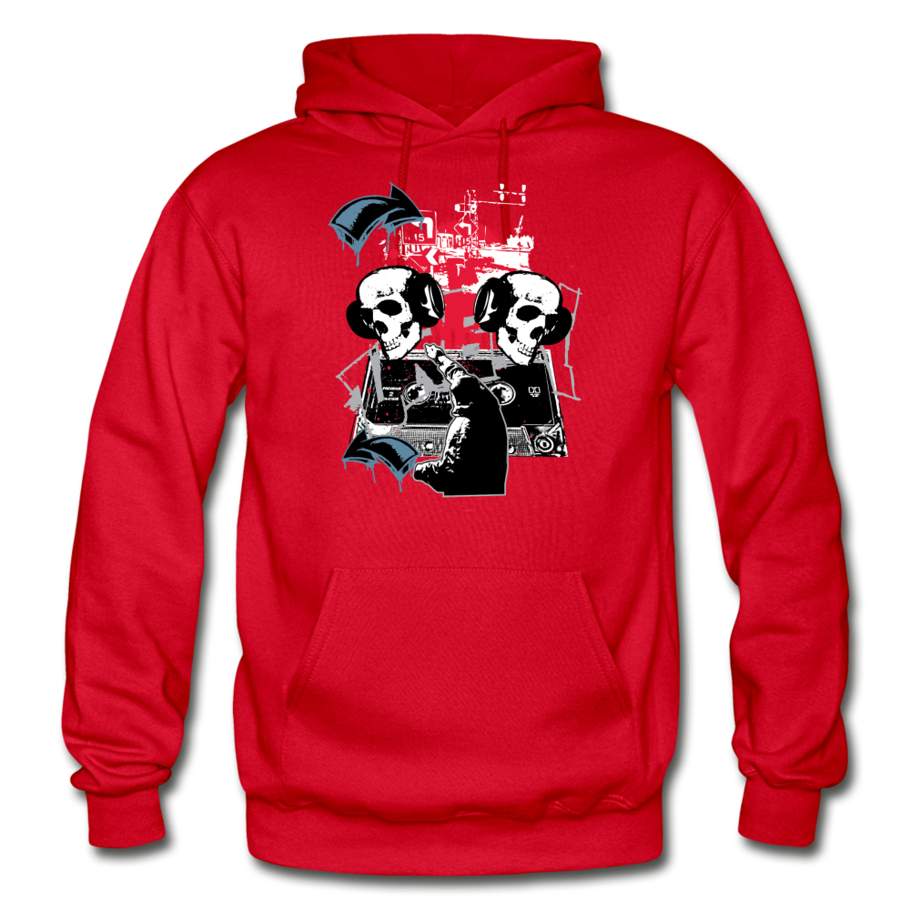 Abstract Skulls Headphones Hoodie - red