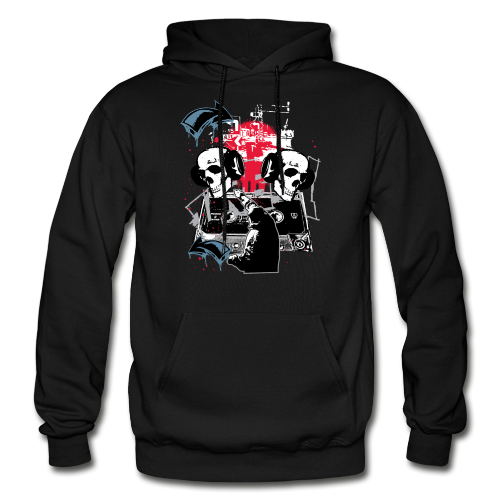 Abstract Skulls Headphones Hoodie - black