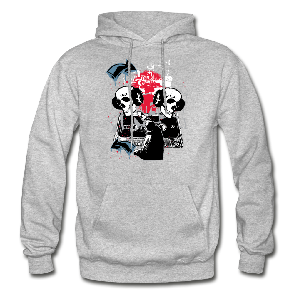 Abstract Skulls Headphones Hoodie - heather gray